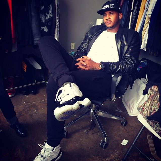 A couple shots of  @carmeloanthony swagging the Concords. "The Concord will forever be one of the most sought-after sneakers in the world because of what it represents on and off the court. It’s one of those shoes that crosses generations." — he told  @TheUndefeated