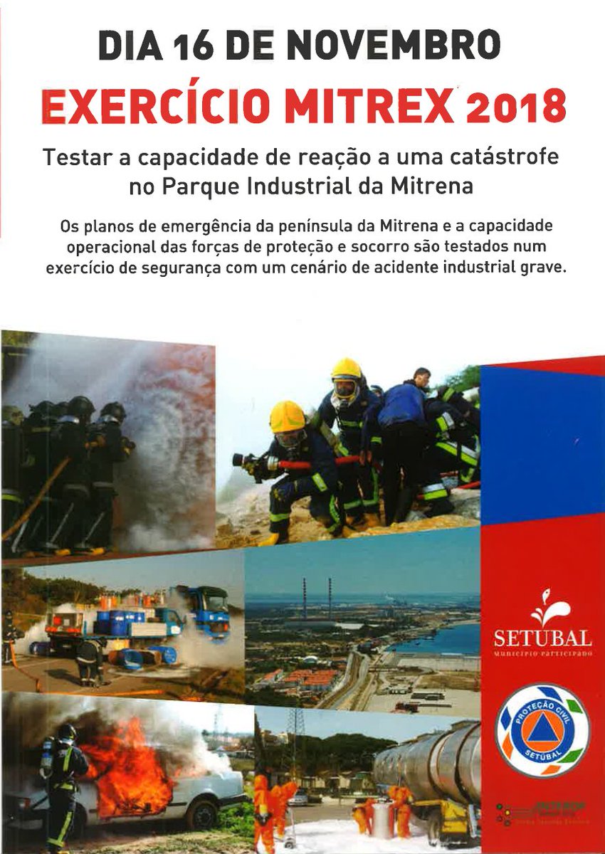 SetubalSos's tweet photo. #MITREX2018 - Exercício de #PROCIV é já amanhã (16) a partir das 09h00 e até às 13h00 na área nascente do Concelho. Se durante a manhã escutar sirenes 🚨e assistir à passagem de 🚒🚓, não se assuste. Colabore com as autoridades que vão estar no terreno. #SetúbalPreparada https://t.co/CTyFlZF2S5