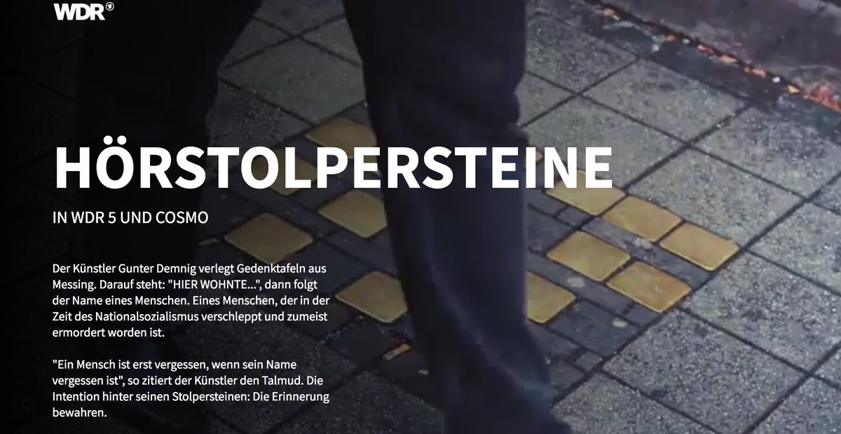 #Hörstolpersteine - tolles Projekt von @wdr5 und @COSMO__ARD, hört' mal rein! bit.ly/2OKPBpl #Stolpersteine #Demnig