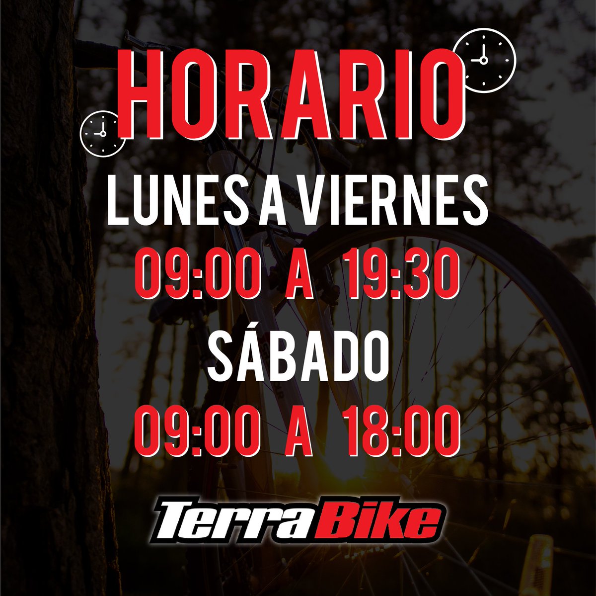 Feliz inicio de semana! Les recordamos nuestros horarios de trabajo.. Como siempre los esperamos para servirles! 

Gracias por ser los mejores #ClientesTerraBike