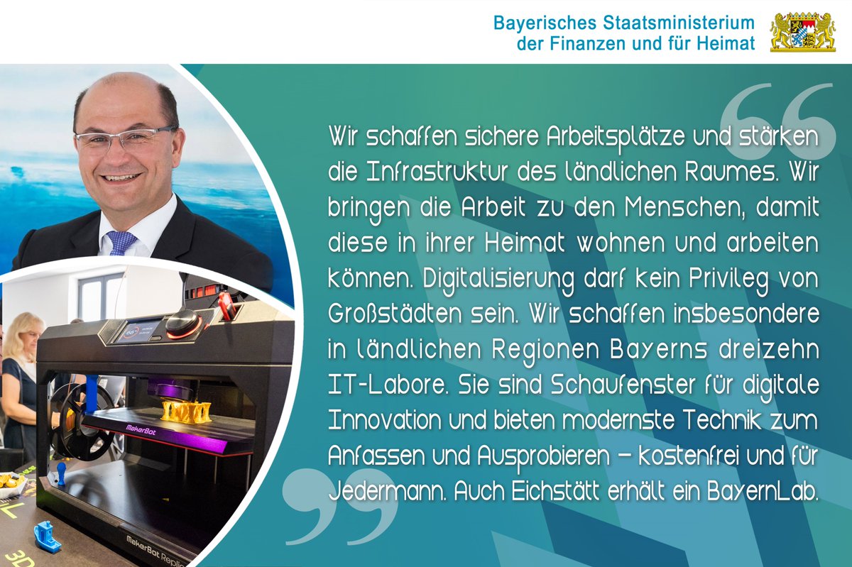 Finanzen_Bayern's tweet photo. Finanz- und Heimatminister Albert #Füracker zur Unterzeichnung des Mietvertrages für das #BayernLab in Eichstätt: „Neue qualifizierte Arbeitsplätze und Schaufenster für digitale Innovation für Eichstätt.“
https://t.co/S4RTs6YDBM https://t.co/hkV1ZgF4QX