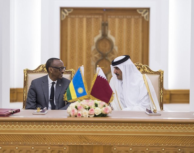 elicanngango's tweet photo. Three agreements were signed today btn #Rwanda &amp; #Qatar among them: Air Services, Reciprocal Promotion &amp; Protection of Investments as well as an MoU on Economic, Commercial &amp; Technical Cooperation. Witnessed by Pres. @PaulKagame &amp; Sheikh Tamim bin Hamad Al Thani - Emir of Qatar. https://t.co/z0EJA7PXjc