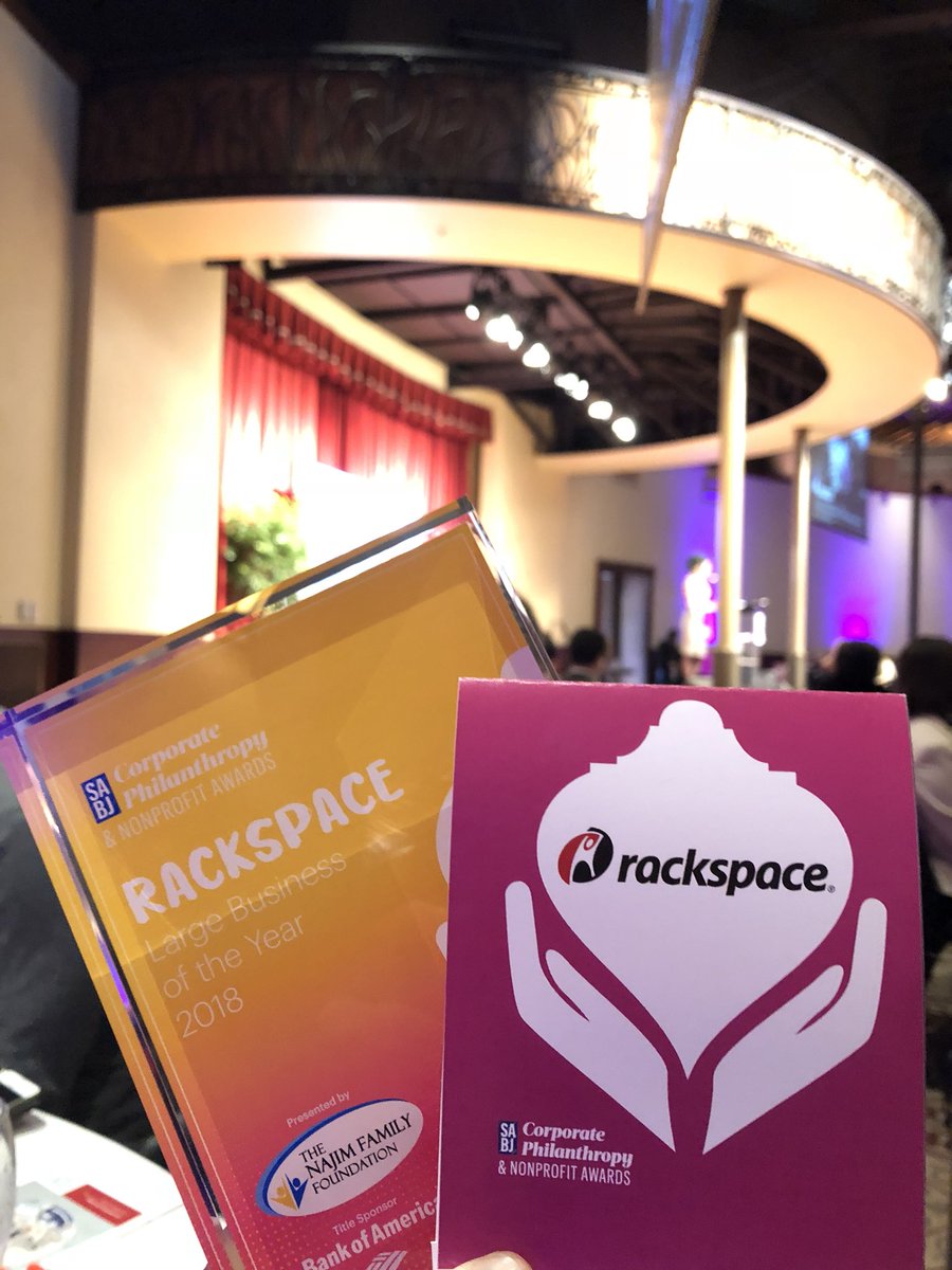 snholli's tweet photo. Congrats, @Rackspace! The 2018 Large Business of the Year Award Winner at the #SABJ corporate philanthropy &amp; nonprofit awards. #rackgivesback @RackGivesBack ❤️ https://t.co/LS4E5xp5Pf