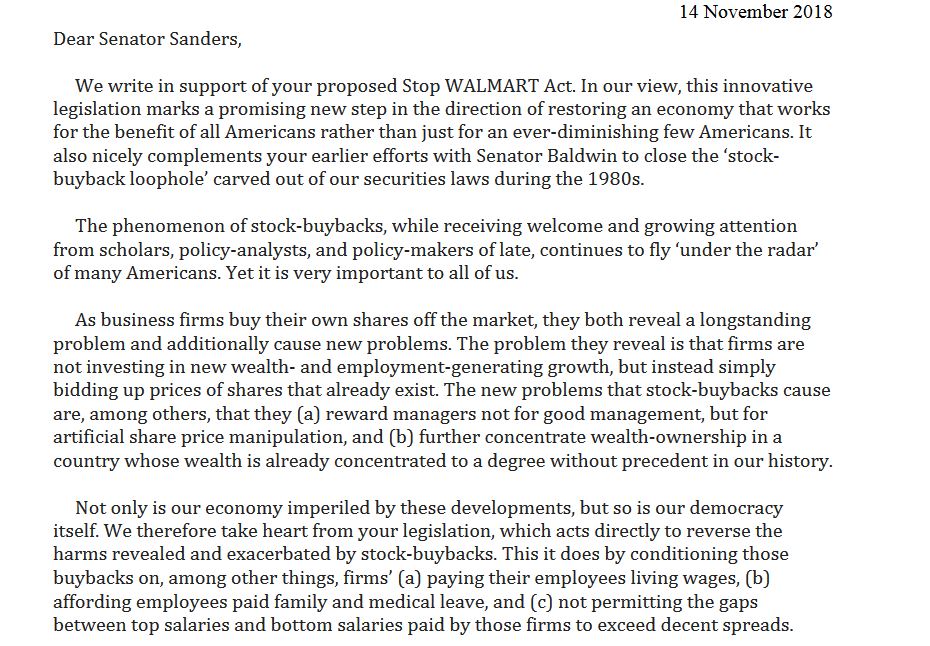 GunnelsWarren's tweet photo. @JStein_WaPo Here's a letter from dozens of experts in support of the Sanders/Khanna #StopWalmart Act including @StephanieKelton, @rch371, @lenorepalladino, @ptcherneva, James Kenneth Galbraith, Gordon Lafer, &
@MarkVinPaul. Let's reward workers before shareholders. https://t.co/g0NM00BXWf https://t.co/qmVtiX5SYC