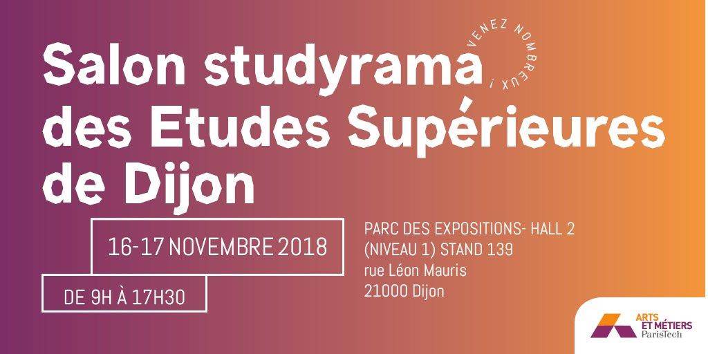 ArtsetMetiers_'s tweet photo. 🔜 16&17/11 : Profs, élèves sur le campus #ArtsetMetiers de #Cluny et #ingénieurs en activité seront sur et stand 1️⃣3️⃣9️⃣ du salon des Études Supérieures @studyrama de @VilledeDijon et parlent avec vous de votre #orientation et #parcours #SeeYouThere #JoinUs ! @AM_Alumni https://t.co/iTwrSJl8JY