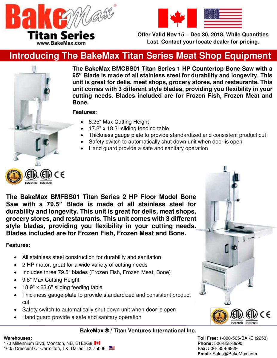 Introducing The New BakeMax Titan Series Meat Shop Equipment. On Sale Now Through Your Local Dealer. #MeatShop #MeatSlicer #BoneSaw #MeatGrinder #RestaurantEquipment #FoodSerivceEquipment #FoodEquipent