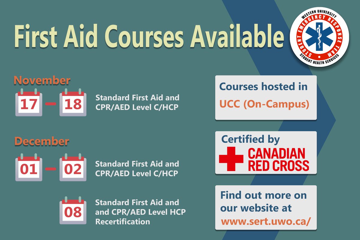 Check out our upcoming Standard First Aid course offerings at our website: sert.uwo.ca!