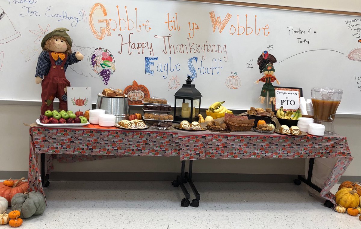 EaglePto's tweet photo. Pumpkin Spice Teacher Appreciation today!  Thank you to all who donated items! https://t.co/pE1pCv1rlR