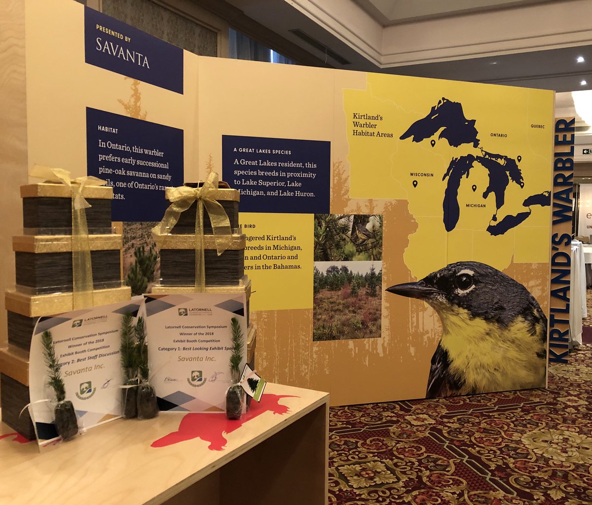 Savanta_Inc's tweet photo. Thank you to everyone who voted us Best Looking Exhibit Space and Best Staff Discussion this year at #Latornell! We enjoyed hosting meaningful discussions about our Kirtland’s Warbler project and our new #RedSquirrel ecological data collection app. @ADLatornell https://t.co/96yQSZ2xvq