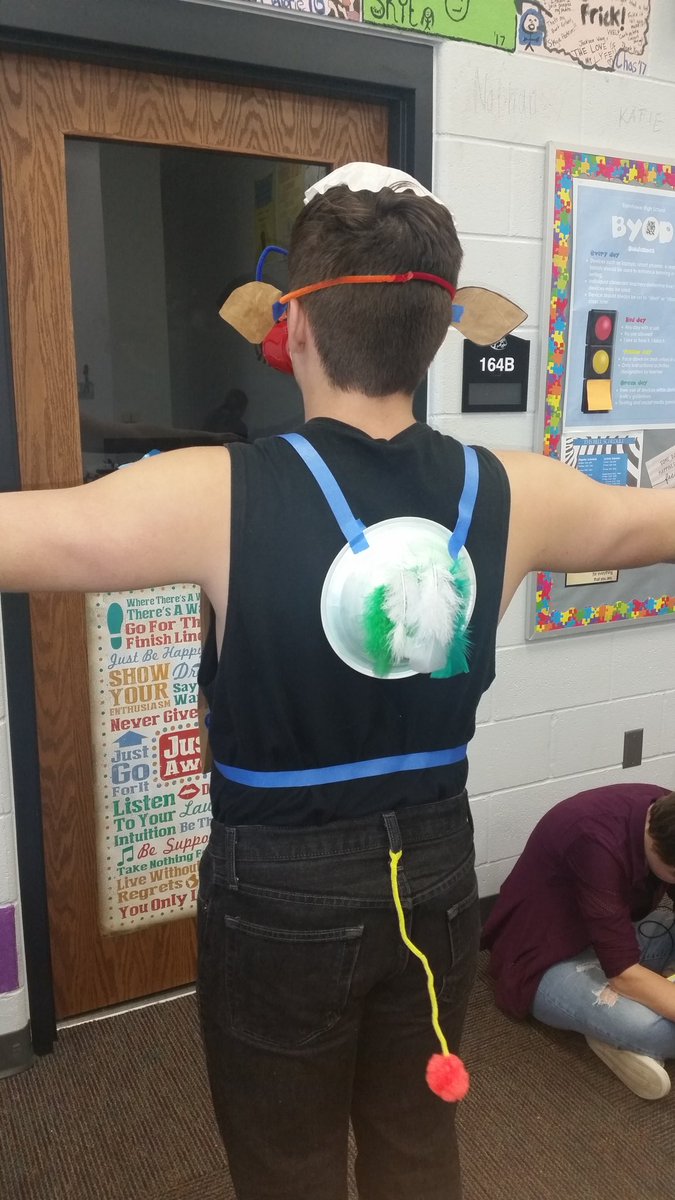 JanLiiie's tweet photo. Theatre class presented a challange: create a costume from materials in a bag.
We succeeded by turning Mathew into the mock turtle #aliceiseverywhere https://t.co/2QIg0qj6Sr