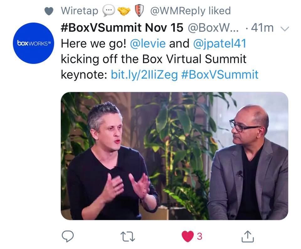 mxheronet's tweet photo. "Content is more valuable when it’s in Box!" Jeetu Patel - @Box Chief Product Officer
At mxHero, as a former Box Elite Partner of the Year, we could not agree more! #Mail2Cloud #mxHero https://t.co/jRoMs6oIue