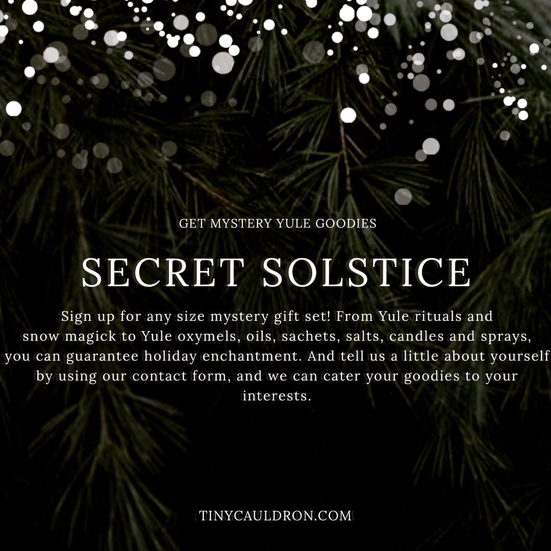 Snag a mystery box with Yule and winter witchy goodies. From oils and sprays to oxymels and tinctures, candles, sachets, spells, self-care items and ritual salts, you’re in for an enchanted gift. Visit tinycauldron.com to order.