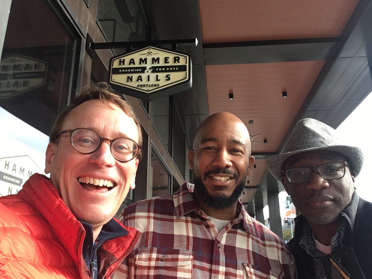 Milwa7's tweet photo. @podnetwork hello Portland!  Ferlin and I stumbled upon @hammerandnails1 and met owner Dr. Keenan Davis who also teaches online for Northeastern University https://t.co/X7kpfsJey8