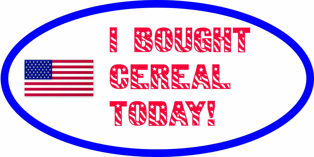JohnnyTabs's tweet photo. A message from President Trump: If you're going out to buy cereal today, don't forget to bring your #VoterID. And wear your sticker with pride after! https://t.co/mCTenTRRW9
