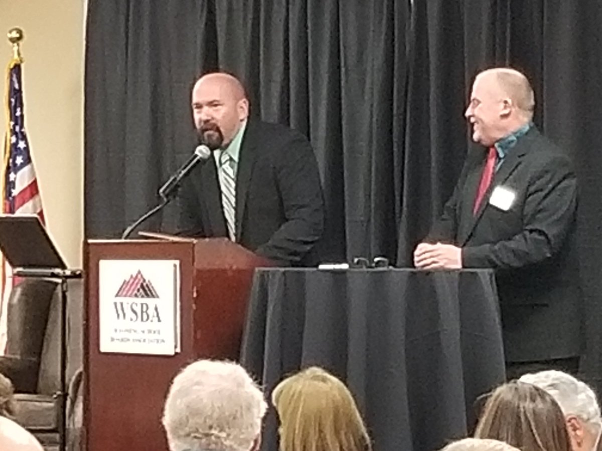 pfentonhughes's tweet image. Principal of the year, Brad Neuendorf, of @Fremont1_LVHS being honored by #WSBA in Casper today!
