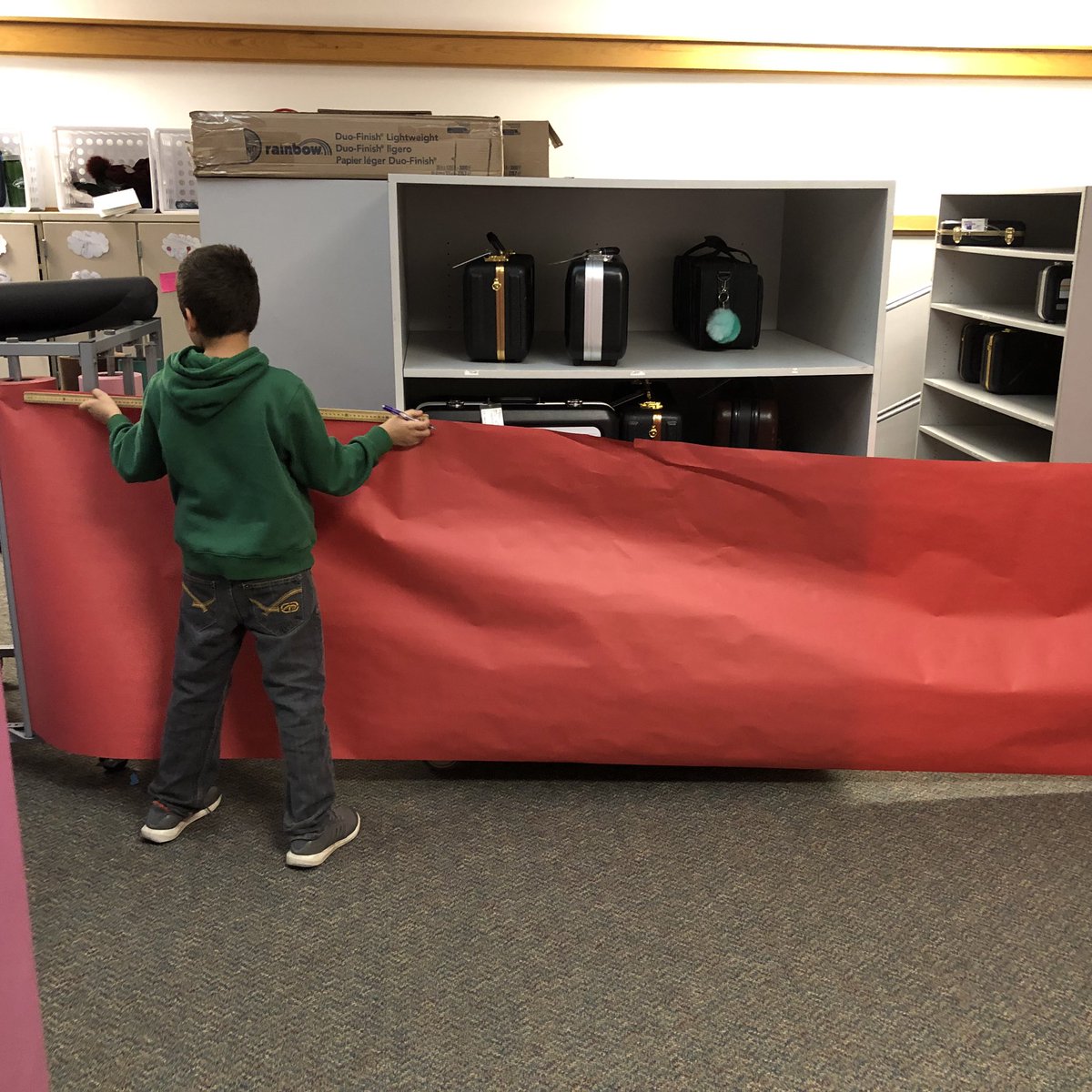 WerlingerTova's tweet photo. How many 🧣 could we cut from this sheet? 5th grade students collaborating and using knowledge of fractions and measurements to complete a in depth inquiry task. #EPMath #EPSEdenLake @rlars7 @studiowalters https://t.co/PX2LH2x4xC