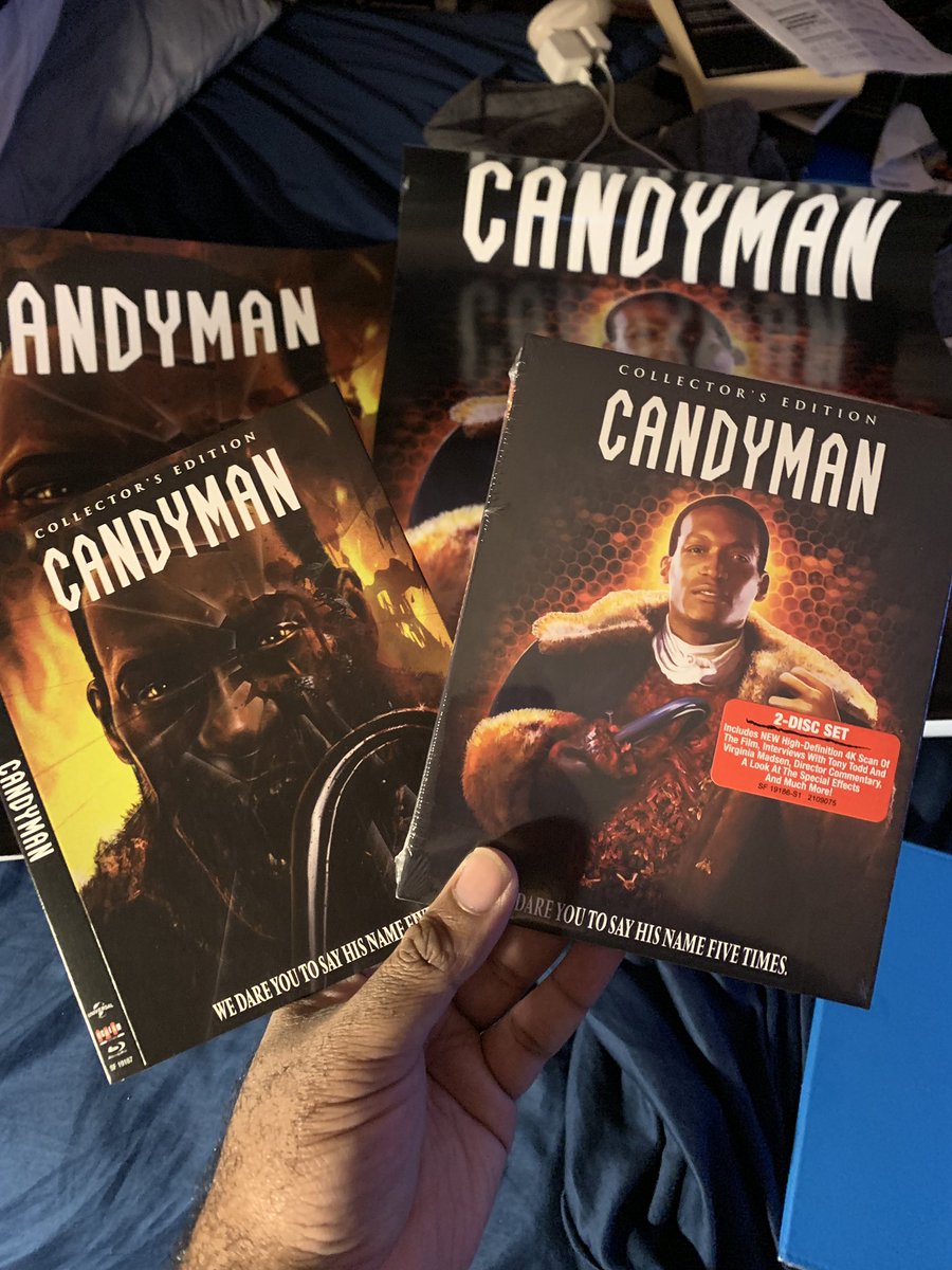 theanticritic's tweet photo. Happy Freaking Mail Day to me!!! I FINALLY have #Candyman on Blu-Ray!!! These posters and packaging are fucking superb!!! Thanks @shoutfactory! #Candyman #SweetsToTheSweet #SayHisNameFiveTimes #ItWasAlwaysYouHelen #DanielRobitaille #Horror #HorrorBlerd #90sSlashers #ScreamFactory https://t.co/129oL2STKU