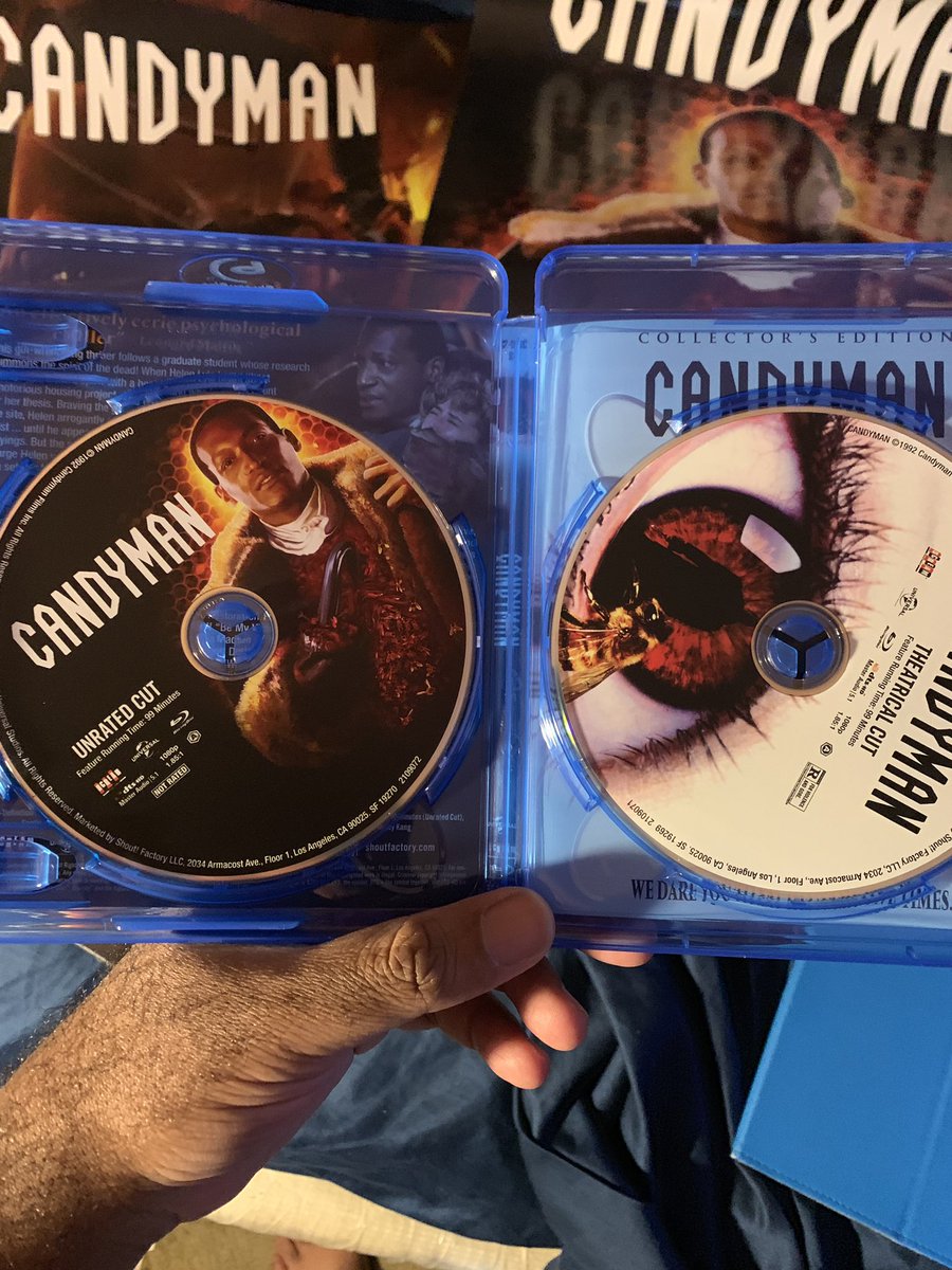 theanticritic's tweet photo. Happy Freaking Mail Day to me!!! I FINALLY have #Candyman on Blu-Ray!!! These posters and packaging are fucking superb!!! Thanks @shoutfactory! #Candyman #SweetsToTheSweet #SayHisNameFiveTimes #ItWasAlwaysYouHelen #DanielRobitaille #Horror #HorrorBlerd #90sSlashers #ScreamFactory https://t.co/129oL2STKU