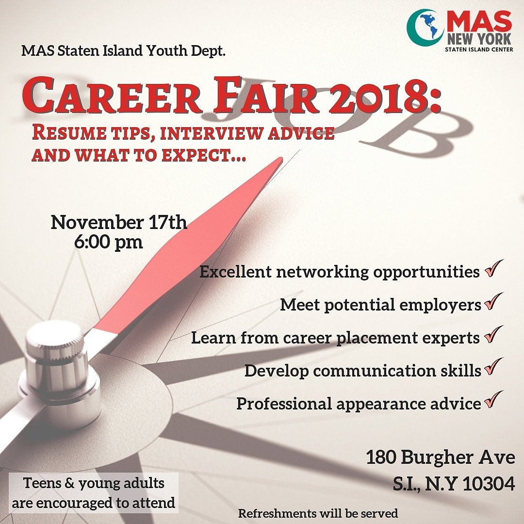 MASSICenter's tweet photo. DON'T MISS MASSI YOUTH: CAREER FAIR 2018 ! THIS SATURDAY! Representatives/ Employers in attendance: doctors, lawyers, midwife, pharmacist, engineers, teachers, principal, real estate agents, Yelp reps, speech pathologist, chemists, and filmmakers. https://t.co/814UDS6UnH