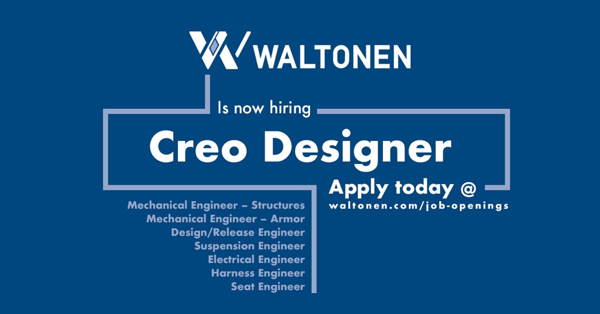 WaltonenEng's tweet photo. Waltonen is now hiring Creo Designers. Apply now at:
https://t.co/4oAmQTVyWt https://t.co/btLANBVhiH