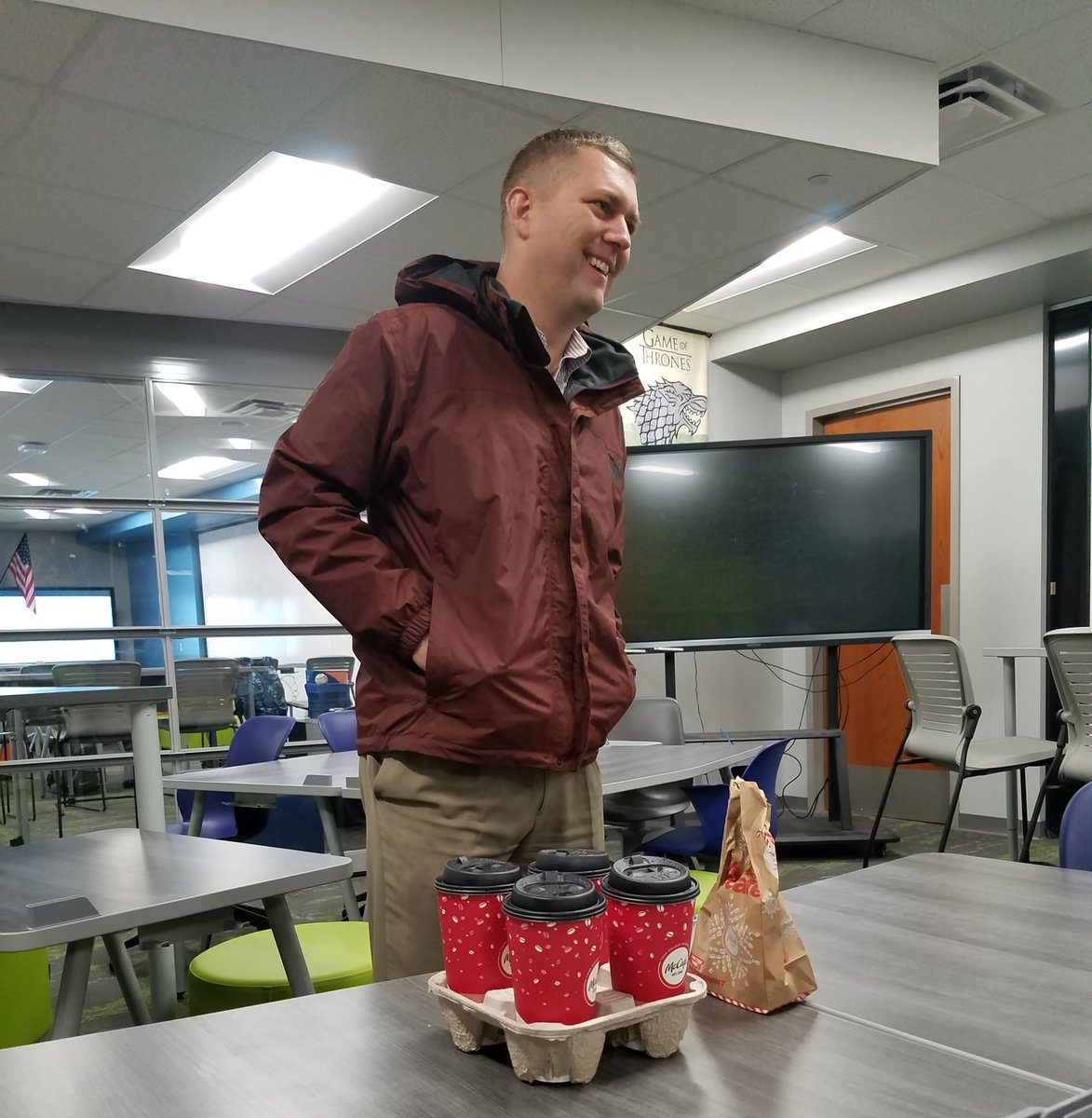 MrsSmithLHS's tweet photo. When your Department Head brings hot coffee to the meeting! β@tysix6 #goodformorale #teachersrunoncoffee #greatatlake https://t.co/jhkwLPXC4O