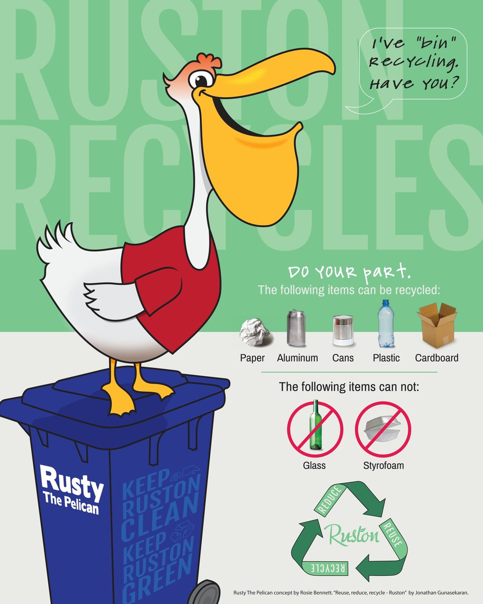 It's #AmericaRecyclesDay! Did you know that Ruston offers single-stream, curbside recycling? Sign up for recycling today &amp; receive a free recycling pickup schedule magnet! rustonrecycles.com