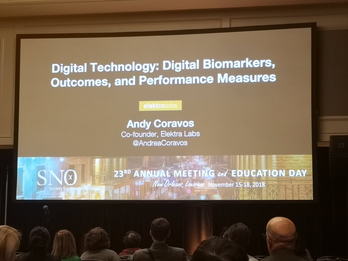 _helenabrown's tweet photo. Now @AndreaCoravos @ElektraLabs presents Digital Technology: Digital Biomarkers, Outcomes, and Performance Measures at #SNO18. https://t.co/uqgqGWYxa9
