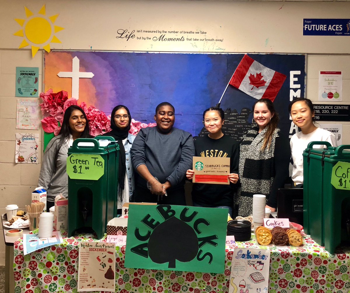 Weston Aces Sockember Campaign in action! ♠️
A bake sale initiative, with coffee and green tea generously donated by Starbucks. All proceeds go towards Toronto’s homeless♥️