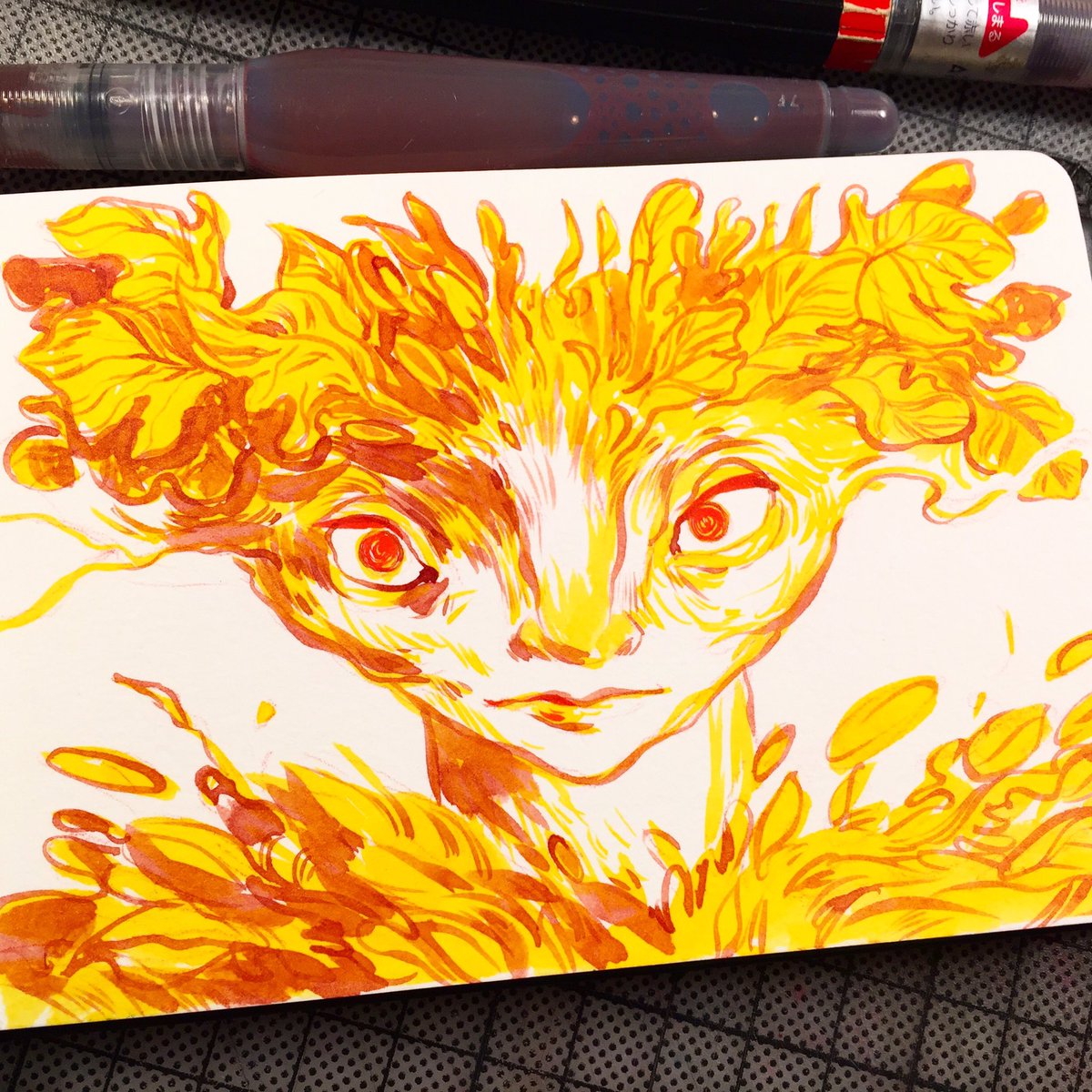 Ralukko's tweet photo. Feeling #yellow 🍁🌝 #fae #autumnfae #sketchbook #colorinks #ralukko #afterhours https://t.co/21uQnffxgv