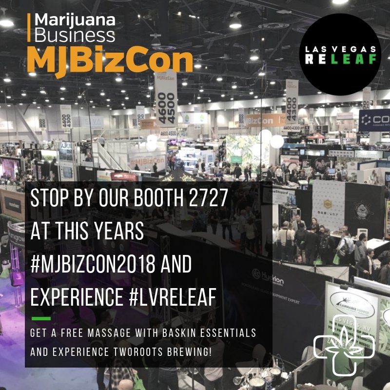 LVReLeaf's tweet photo. Another day at #MJBizCon2018 is underway! #BaskinEssentials is providing free massages to give you some #LVReLeaf. Our tasting bar of #TwoRootsBrewingCo gives you a chance to drink like a pioneer during the convention! Stop by our booth 2727. @MJBizDaily #MJBizCon https://t.co/E0YQpocG3n