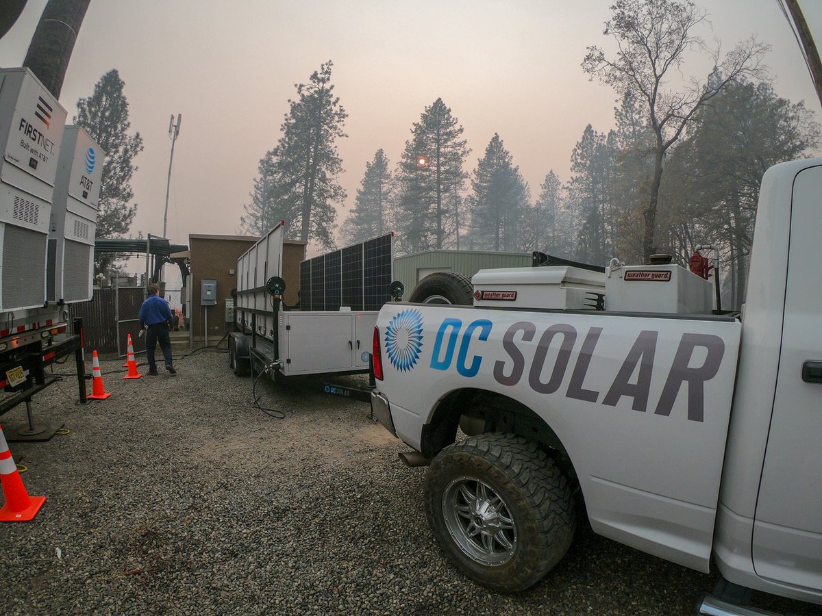 Busy week deploying mobile #solar to Paradise, CA, where the #CampFire has claimed the entire town, and where communications equipment has been taken out. We are committed to working with T-Mobile to get cell towers back on-line, and people reconnected. #Calfire