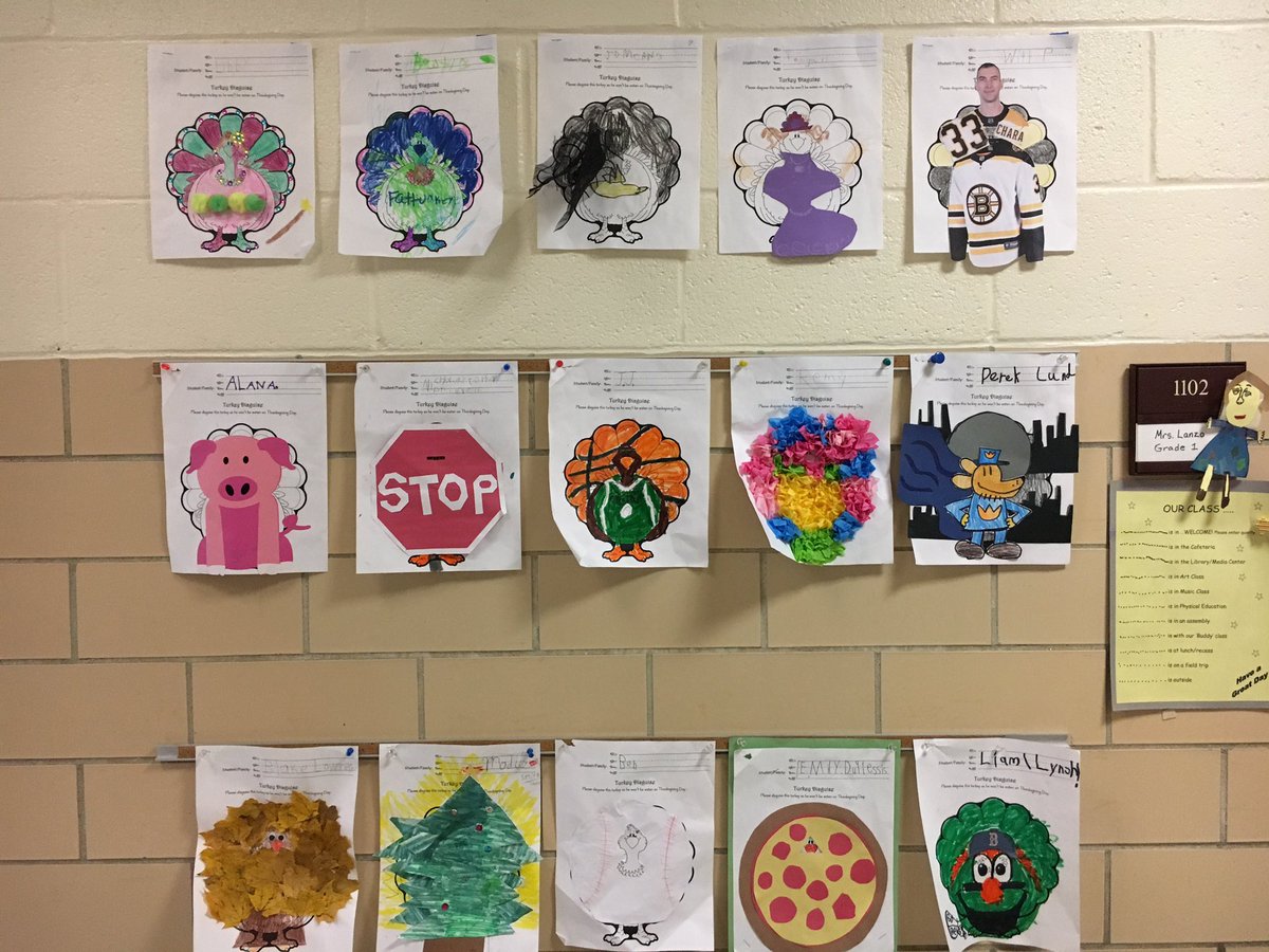 sarah1stgrade's tweet photo. 🦃These turkeys surely won’t be eaten this year!  Ms. Lentz, Mrs. McGrath and I are so impressed with how well our first graders and their families have disguised them!🦃 @BarrowsSchool #barrowsshiningstars #turkeytrouble https://t.co/x4eiBeo44E