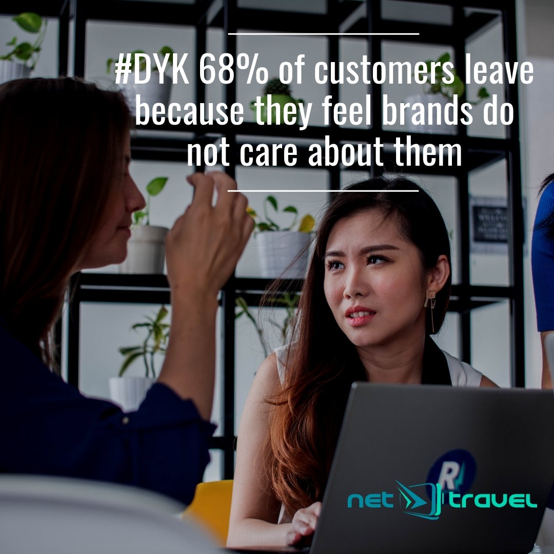 NetTravel_io's tweet photo. #DYK 68% of customers leave because they feel brands do not care about them, and acquiring new customers is 500% more expensive than keeping old ones.

#customerservice #brand #business #startup #thursdaywisdom https://t.co/l4mH3cLdbM
