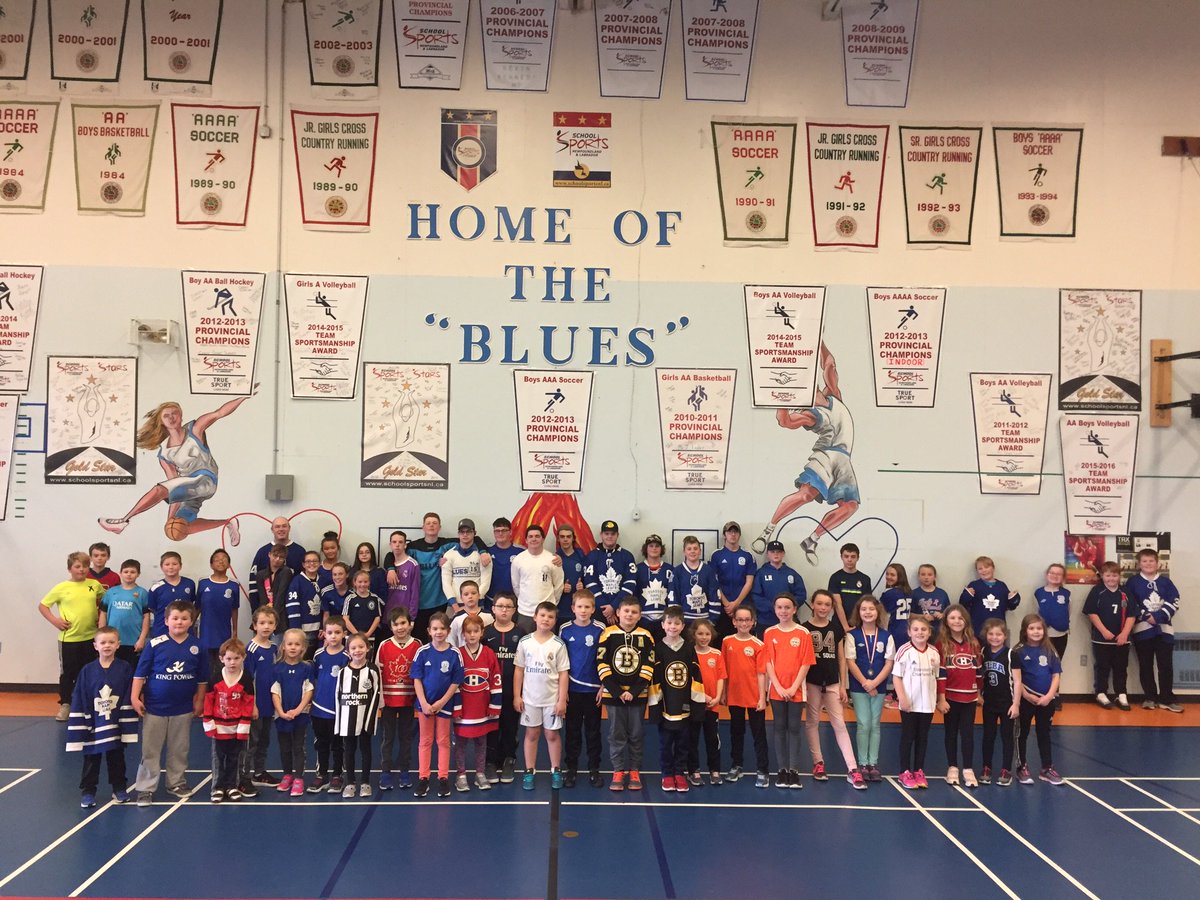Jersey Day at SLA!  Here are some of our students showing their school spirit. They’re always ready to cheer on our sports team &amp; it’ll be no different in a few weeks as we host provincials for both the girls &amp; boys indoor soccer teams ⚽️💙!  <a href="/schoolsportsnl/">School Sports NL</a> #NationalJerseyDay