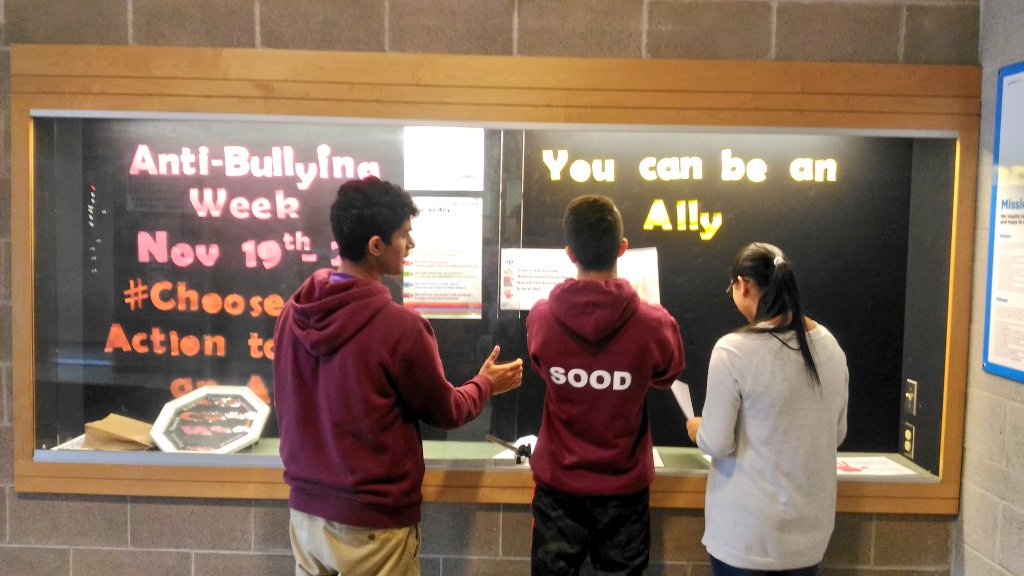 CLW Student leaders @SandalwoodH_SS are getting the bulletin board ready for the upcoming #antibullyingweek2018 They are role models who are encouraging us to #ChooseAction #ToBeAnAlly #StandUp against all kinds of #Bullying @ClimatePeel @ChowdhurySayema @stielli23 @ChitraDeodat