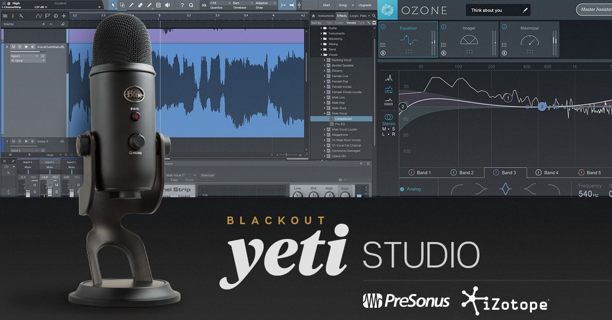 Blue Microphones Yeti Studio Containing Yeti Bundled With Custom Recording Software From Presonus And Advanced Studio Vocal Effects From Izotope Is Now Available With Blackout Yeti T Co Aqenb6kz99 T Co Bfrijwlnri