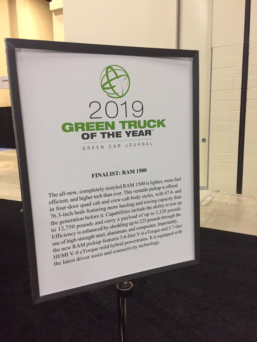 AlanPease's tweet photo. Green Car Journal announces their 2019 winners. The Ford Transit Connect and the RAM 1500 at the San Antonio Auto and Truck Show. #Thrilloftheride #Transportation https://t.co/vLT7j7NpLr