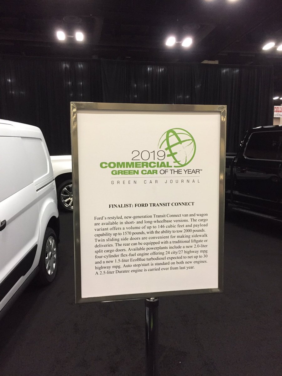 AlanPease's tweet photo. Green Car Journal announces their 2019 winners. The Ford Transit Connect and the RAM 1500 at the San Antonio Auto and Truck Show. #Thrilloftheride #Transportation https://t.co/vLT7j7NpLr