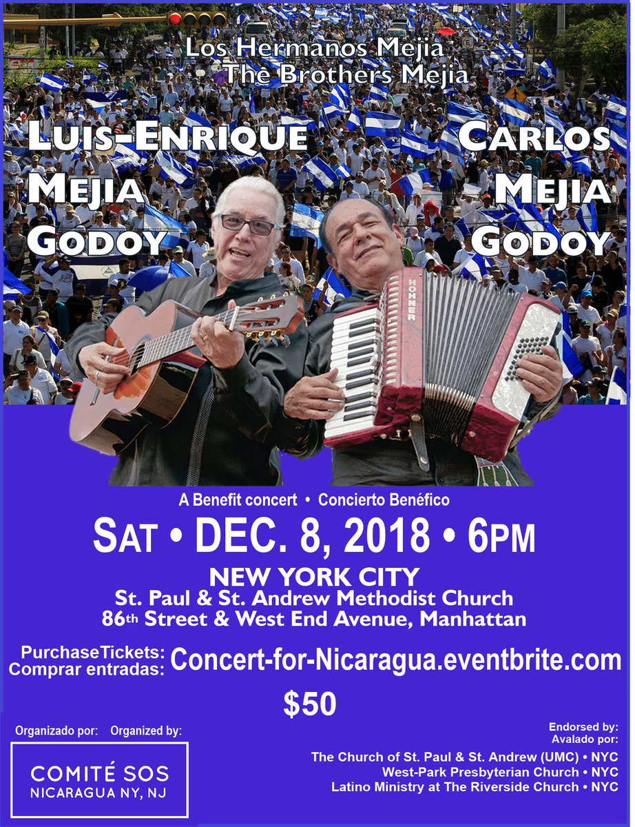 LoveInDTime's tweet image. CONCERT for NICARAGUA.

The Mejia Brothers TOGETHER!!  Benefit refrugees from Nicaraguan Government tyranny.  Tickets: Concer-For-Nicaragua.eventbrite.com      #ConcertForNicaragua  #JusticeInNicaragua