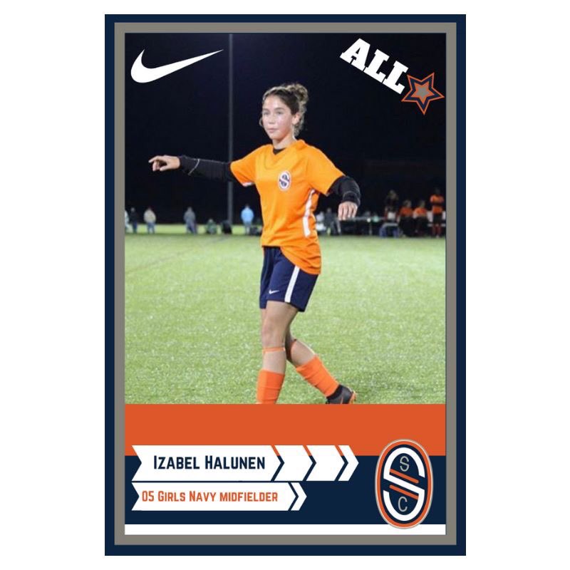 Get your player their own player card! Email an action shot to marketing@salvosoccer.org!

Izabel Halunen #SalvoSC #Midfielder #Girls 05 #Navy #SalvoFamily