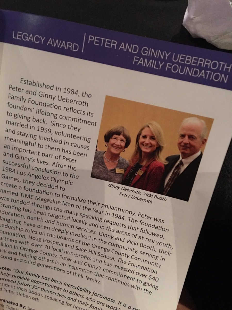 Congrats to Ueberroth Family Foundation for receiving The Legacy Award at @AFPOrangeCounty #NPD2018 awards! Nominated by @SecondHarvestFB @FamiliesForward @Think_Together @GirlsIncOC @TheWoodenFloor @CASAofOC @sagehillschool