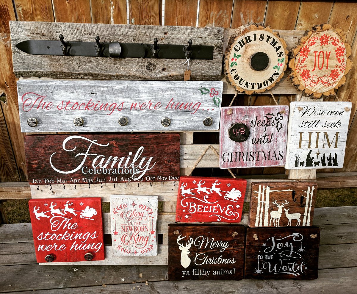 oldbarndecor's tweet photo. Working on my market set up! Stop by the @newbrightonclub this Saturday between 10-4 to visit myself and the many other vendors!
#yycmarkets #christmasmarket #reclaimedwood #rusticchristmas #christmassigns #barnboard #christmascountdown #stockinghanger #familycelebrationboard https://t.co/6JlyToZEzi