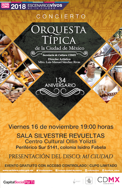 CulturaCiudadMx's tweet photo. Hoy tienes una cita en la Sala Silvestre Revueltas del @ollinyoliztli para disfrutar de la presentación e interpretación del disco "Mi ciudad", de la Orquesta Típica de la Ciudad de México. ¡Nos vemos a las 19h! https://t.co/aHqigkb2wH https://t.co/nv0tFDhl1T