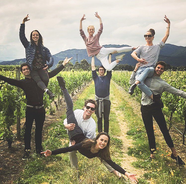 Today's #FavePhotoFriday is from @nautilusestate... We are so happy the <a href="/nzballet/">Royal New Zealand Ballet</a> came to visit Blenheim for two shows, and spent their day off visiting Nautilus. Here are some of the dancers in our original Renwick vineyard #nzwine