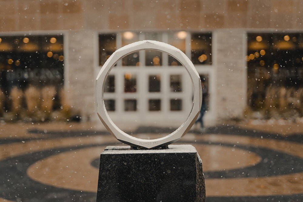McMasterEng's tweet photo. Some say if you stand really close to the iron ring you can hear those sleigh bells ring. ❄️ 🔔 https://t.co/awNP1R64xp