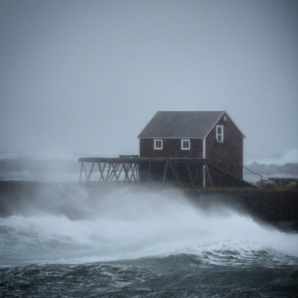 The Fish Flake Shed at Bonavista this morning was certainly taking a pounding from the sea! #nlwx #ShareYourWeather