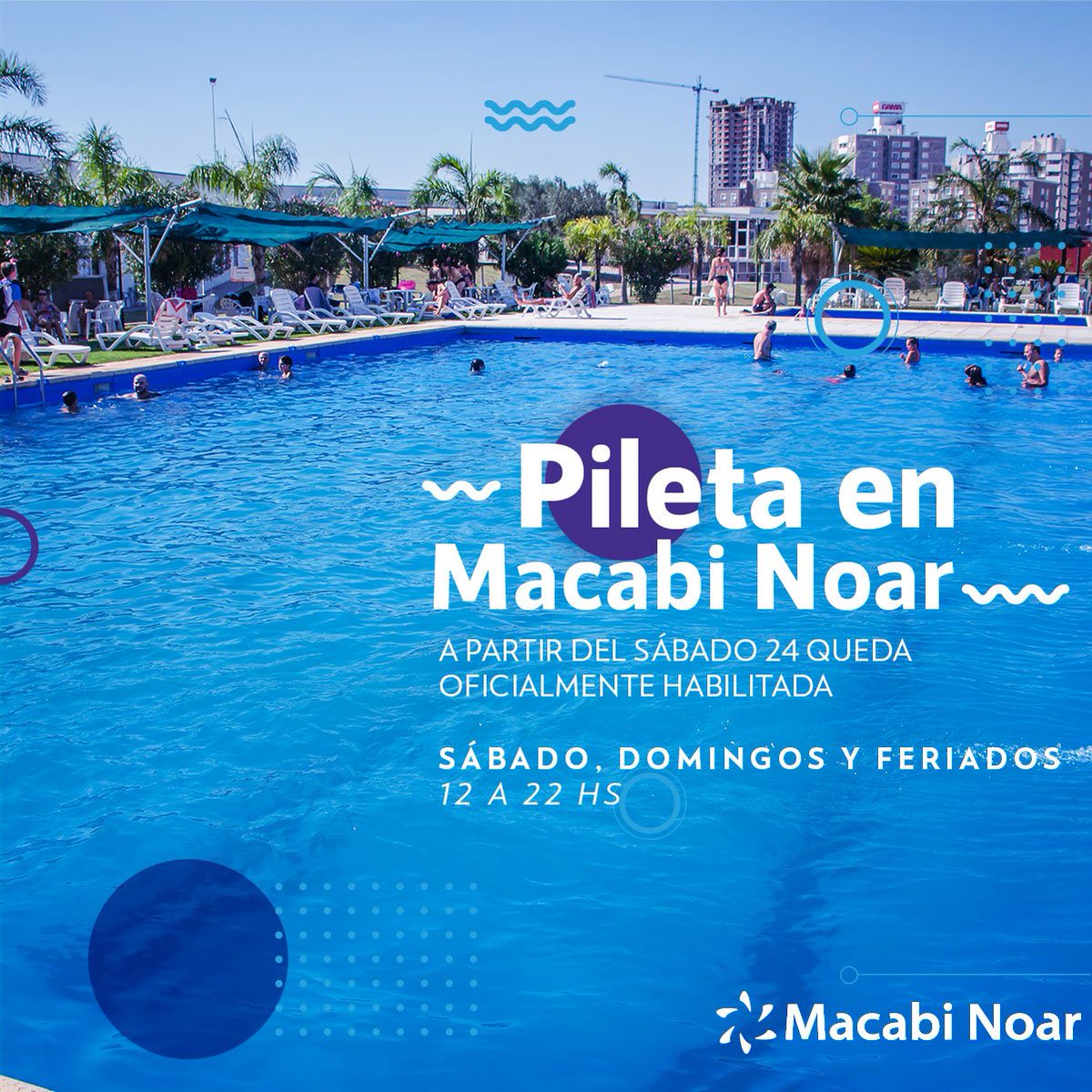 macabinoar's tweet photo. ¡¡Se viene la pileta en Macabi Noar!! ¡Compartimos con vos los horarios para que vayas agendando! ☀️🏊⛱ A partir del 24 de noviembre te esperamos para empezar a vivir el verano juntos! #PiletaMN #MN2018 #VeranoMN 🤗 https://t.co/zBZHJYg2gB