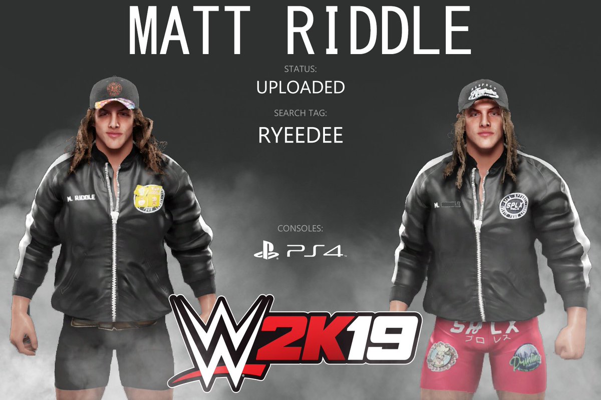 Hey @WWEgames fans, the @SuperKingofBros #MattRiddle #caw for #WWE2K19 is now available on CC. Search #RYEEDEE as a tag to download. 
Enjoy #BRO 😄
#PS4 #kingofbros #wwenxt @OfficialCAWsWS @SmackNetwork @TheSDHotel @ElementGamesTV #nxt #PS4Share #WWE