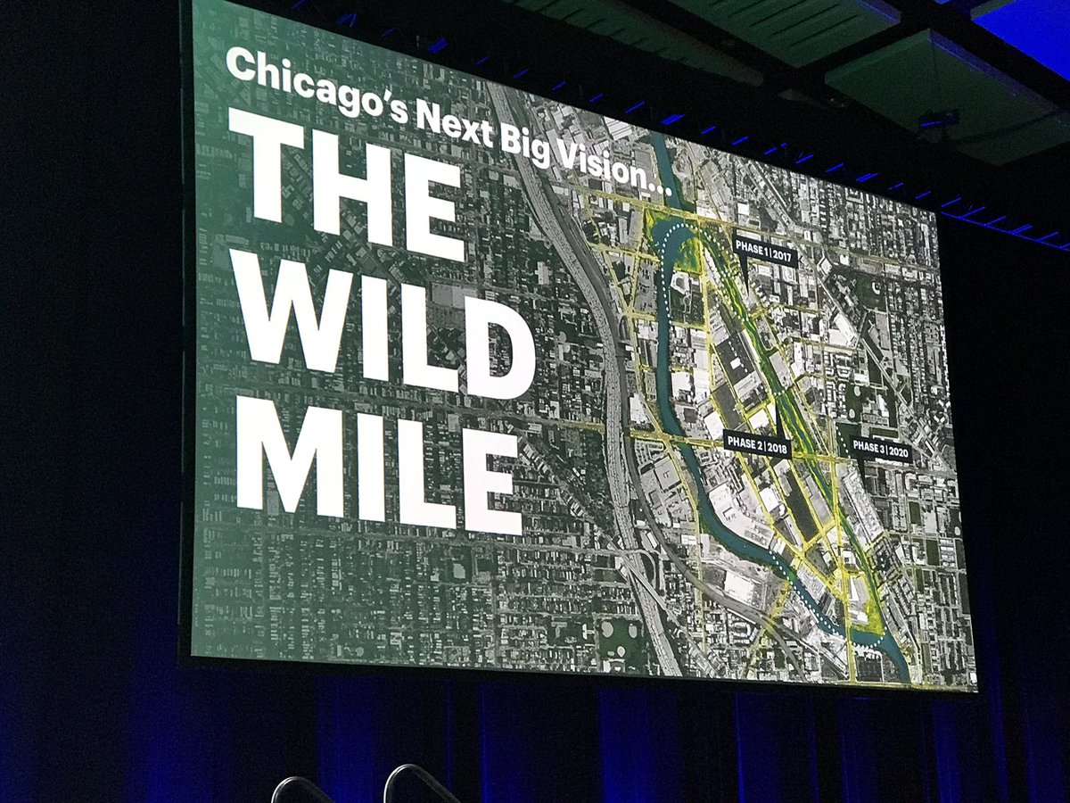 USGBC's tweet photo. How do you take urban waterways and turn it into the crux of a city that enhances the life within them? The guys at #Chicago’s own @UrbanRiv unpack the #sustainable strategies employed in their wild mile project on the #Greenbuild18 master series stage! https://t.co/gCUhqEmV2l