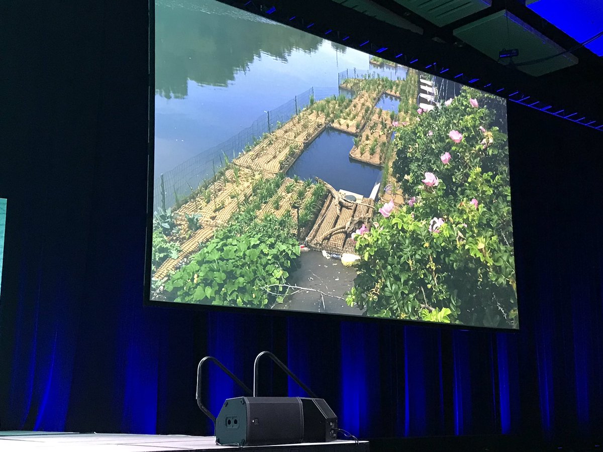 USGBC's tweet photo. How do you take urban waterways and turn it into the crux of a city that enhances the life within them? The guys at #Chicago’s own @UrbanRiv unpack the #sustainable strategies employed in their wild mile project on the #Greenbuild18 master series stage! https://t.co/gCUhqEmV2l